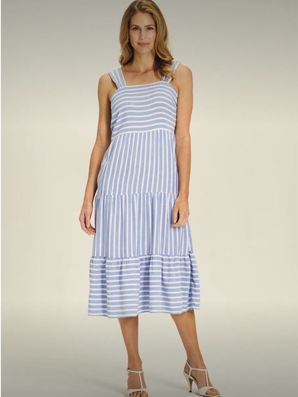 NWT beachlunchlounge Anthropologie Cassie Striped Midi Dress in Blue and White - Picture 2 of 10